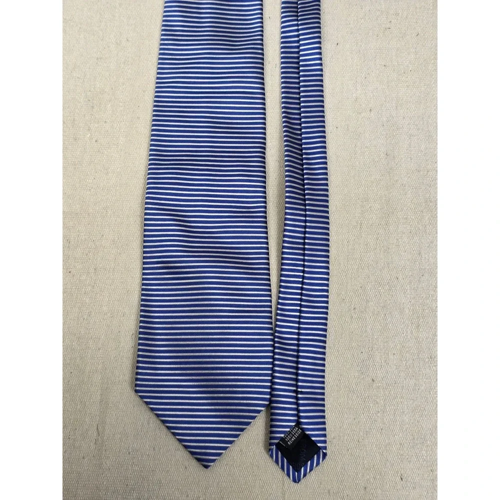 Nordstrom Mens Silk Tie Blue White Horizontal Striped‎ Hand Made in Italy